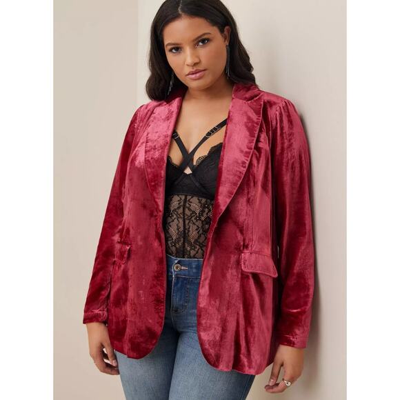 Torrid Blazer Jacket Womens 3X Red Velvet Party Holiday Academia Geek Grunge NEW - Picture 1 of 11